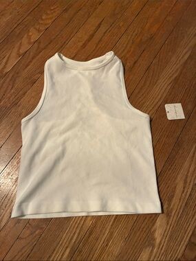 Free People White Ribbed High Neck Tank